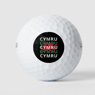 Red Welsh Dragon Cymru Repeating Text Wales Roots Golf Balls