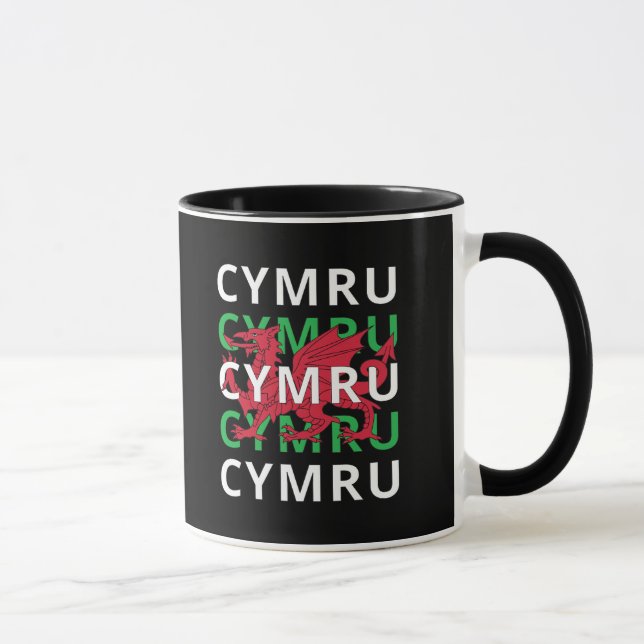 Red Welsh Dragon Cymru Repeating Text Wales Roots Mug (Right)