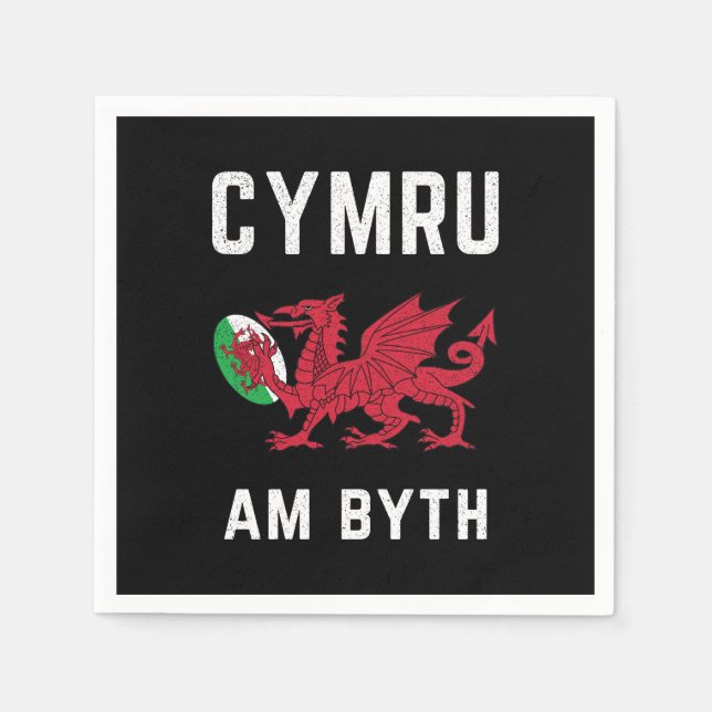 Red Welsh Dragon Cymru Roots Rugby Fan Wales Flag Napkin (Front)