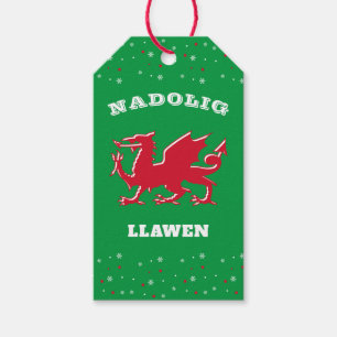 Red Welsh Dragon Merry Christmas Nadolig Llawen Gift Tags