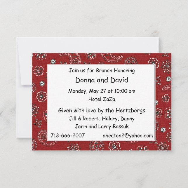 Red Western Bandanna Custom Brunch Invite 8 (Front)
