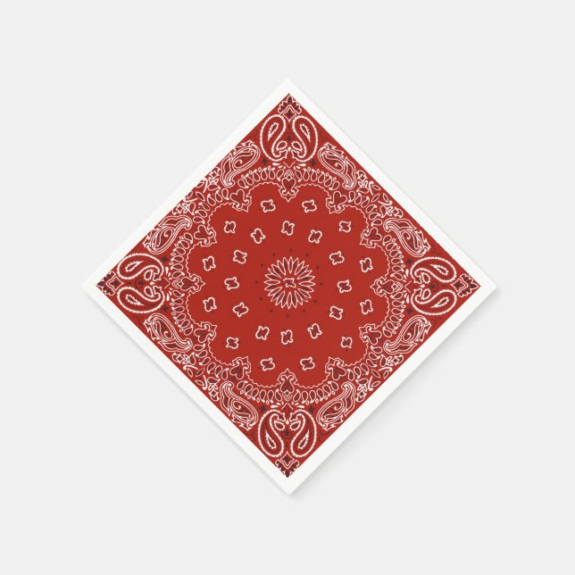 Red Western bandanna pattern party paper napkins (Corner)