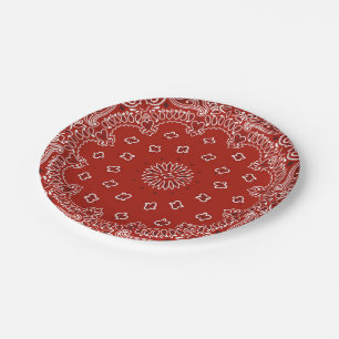 Red Western Bandanna pattern party paper plate