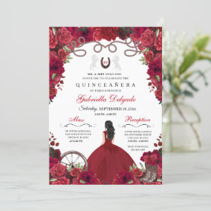 Red Western Charra Princess Ranchero Quinceanera Invitation