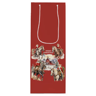 Red Western Christmas Santa On Horseback Gift Bag