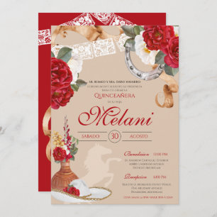 Red Western Rose Charro Ranchero Quinceanera Invitation