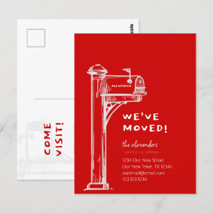 Red We've Moved Distressed Mailbox Moving Postcard