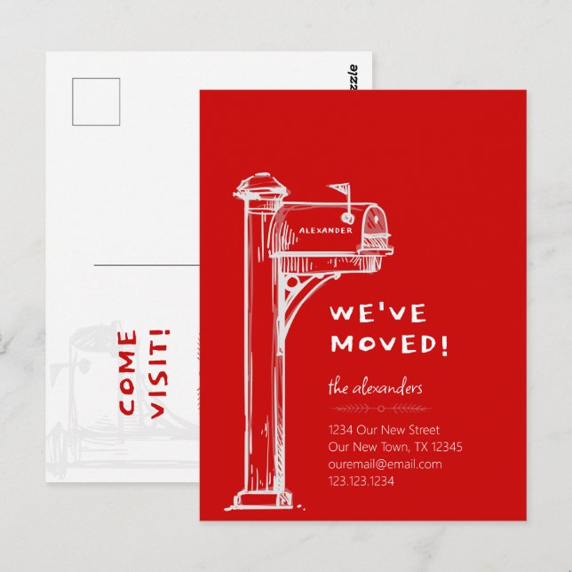 Red We've Moved Distressed Mailbox Moving Postcard (Front/Back)