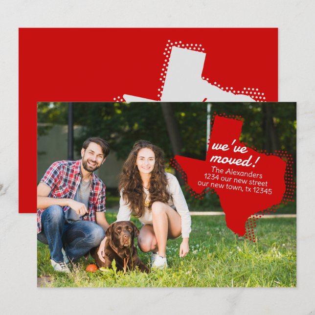Red We've Moved - Dotted Texas Moving Announcement (Front/Back)