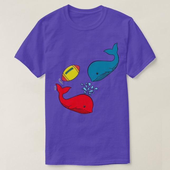 Red Whale and Blue Whale playing rugby or football T-Shirt (Design Front)