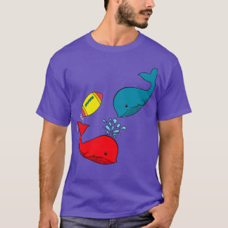 Red Whale and Blue Whale playing rugby or football T-Shirt