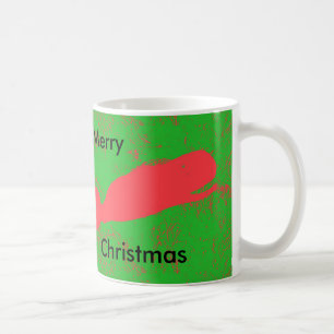 red whale, green merry Christmas mug
