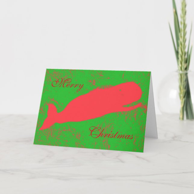 red whale on green greeting card (Front)