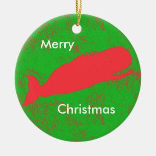 red whale on green ornament