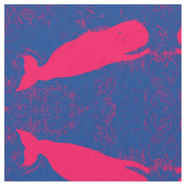 red whales on blue fabric (Close Up)