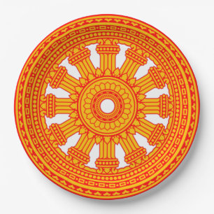 Red Wheel of Dharma (Buddhist Art) Paper Plate