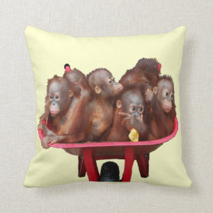 Red Wheelbarrow Orangutan Babies Cushion
