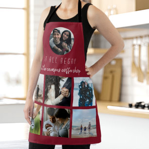 Red Where it All Began Couples Photo Collage Apron