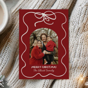 Red Whimsical Bow Frame Photo Arch Christmas Holiday Card