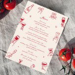 Red Whimsical Doodle Hand Drawn Wedding Menu<br><div class="desc">Add charm to your celebration with this Personalised Red Whimsical Doodle Hand Drawn Wedding Menu, a creative way to showcase your meal. Perfect for couples searching for wedding menu ideas, these wedding menu cards bring personality to wedding menus while matching your unique style. Ideal for an Italian-inspired celebration, it beautifully...</div>