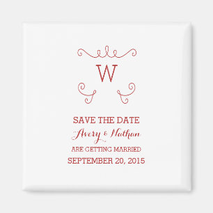 Red Whimsical Flourish Save the Date Magnet