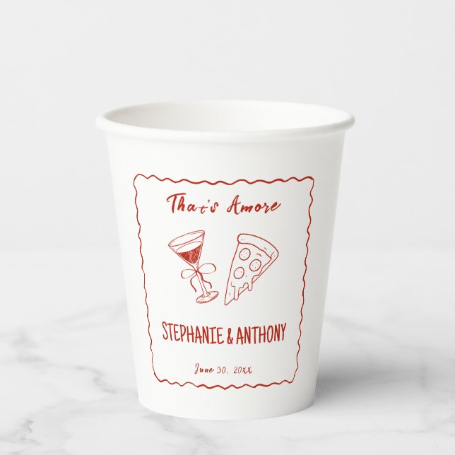 Red Whimsical Frame That's Amore Italian Wedding Paper Cups (Front)
