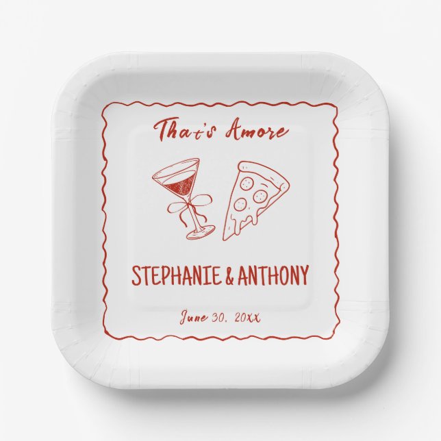 Red Whimsical Frame That's Amore Italian Wedding Paper Plate (Front)