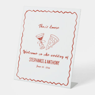 Red Whimsical Frame That's Amore Italian Wedding Pedestal Sign
