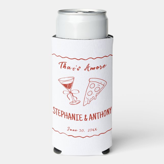 Red Whimsical Frame That's Amore Italian Wedding Seltzer Can Cooler (Seltzer Front)