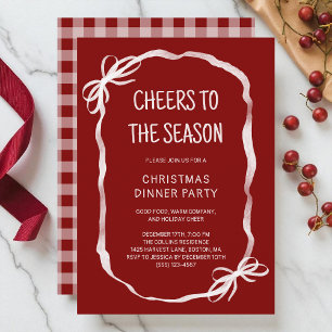 Red Whimsical Hand Drawn Christmas Dinner Party Invitation