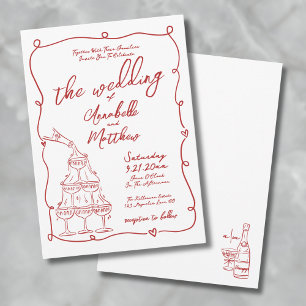 Red Whimsical Hand Drawn Quirky Wedding Invitation