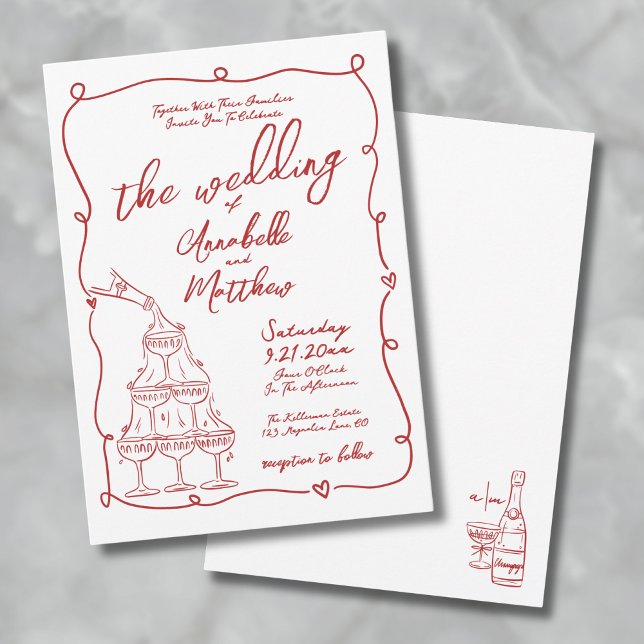 Red Whimsical Hand Drawn Quirky Wedding Invitation (Red Whimsical Hand Drawn Quirky Wedding Invitation)