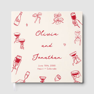 Red Whimsical Hand Drawn Wedding Guest Book
