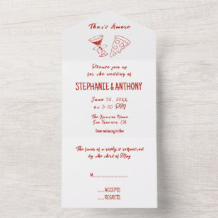 Red Whimsical Pizza That's Amore Italian Wedding All In One Invitation