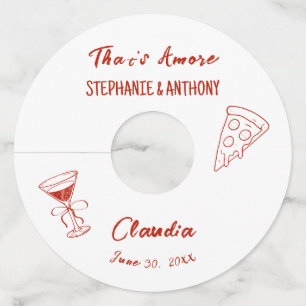 Red Whimsical Pizza That's Amore Italian Wedding Wine Glass Tag