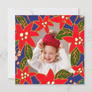 Red Whimsical Poinsettias Holiday Photocard