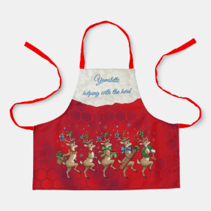 Red Whimsical Reindeer All-Over Print Apron