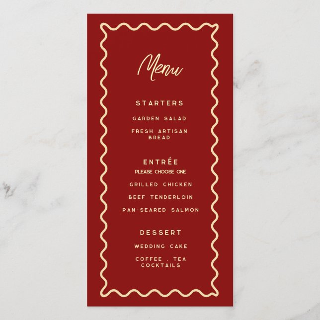 Red Whimsical Retro Classy wedding menu (Front)