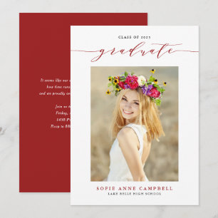 Red Whimsical Script 2022 Photo Graduation Announcement