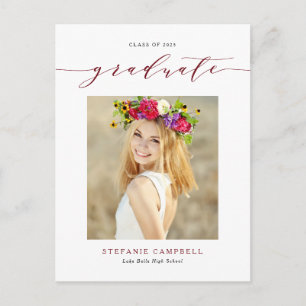 Red Whimsical Script 2022 Photo Graduation Announcement Postcard