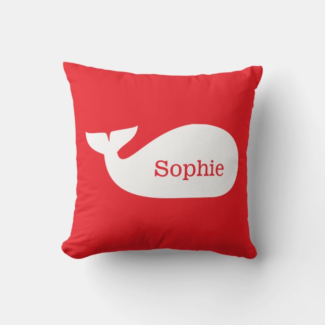 Red Whimsical Whale Personalised Children's Cushion (Front)