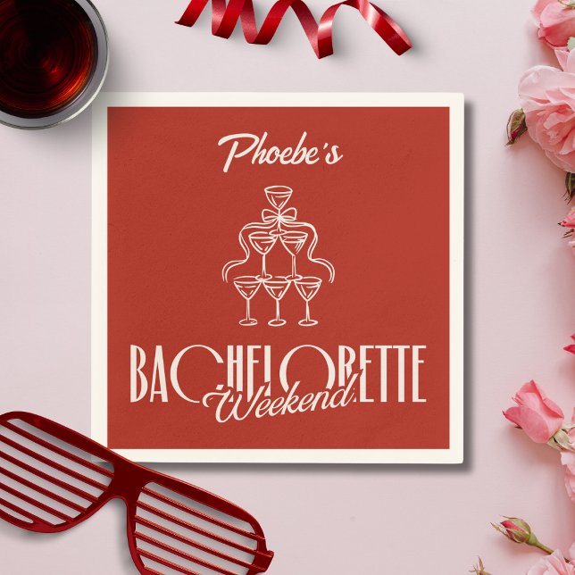 Red Whimsical Wine Doodle Bachelorette Name Napkin (Creator Uploaded)