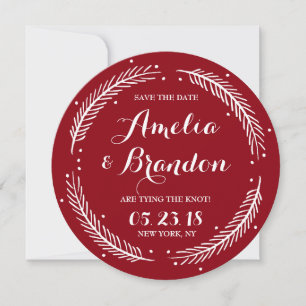 Red Whimsical Winter Wreath Save the Date Card