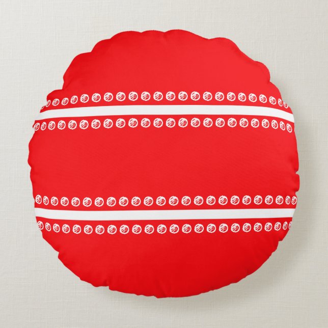 Red whine lines dots geometric simple abstract round cushion (Front)
