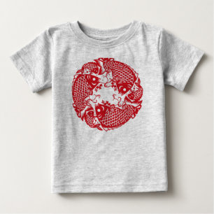 Red Whirling Koi Carp Fish Group Baby Bodysuit