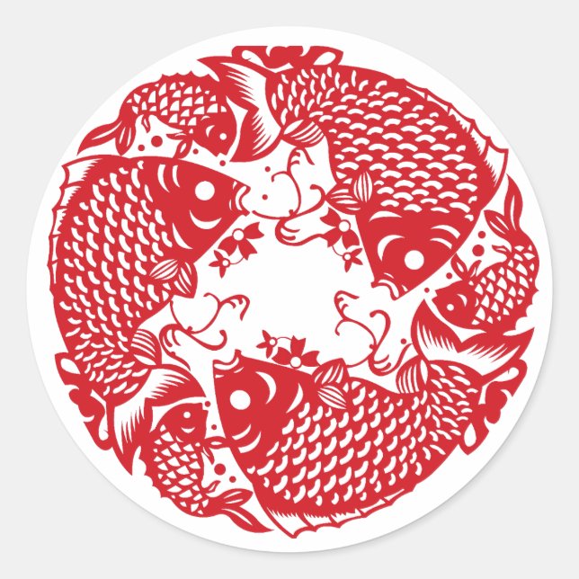 Red Whirling Koi Carp Fish Group Classic Round Sti Classic Round Sticker (Front)