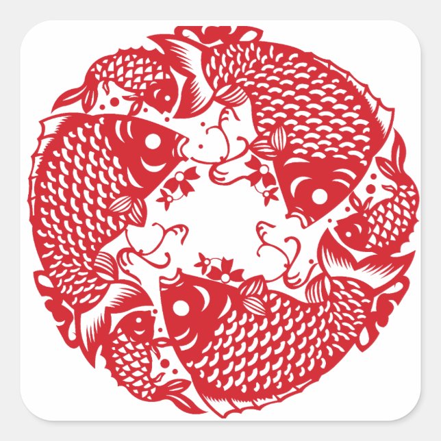 Red Whirling Koi Carp Fish Group Classic SqS Square Sticker (Front)