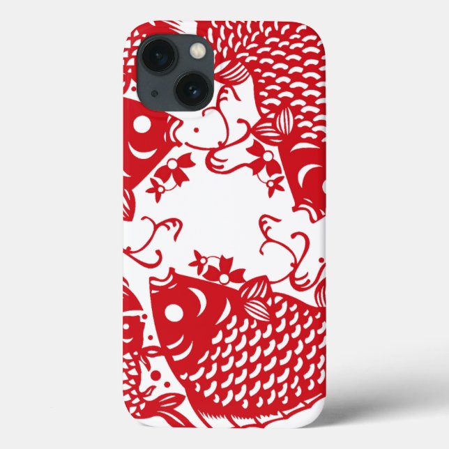 Red Whirling Koi Carp Fish Group iPhone Case 1 (Back)