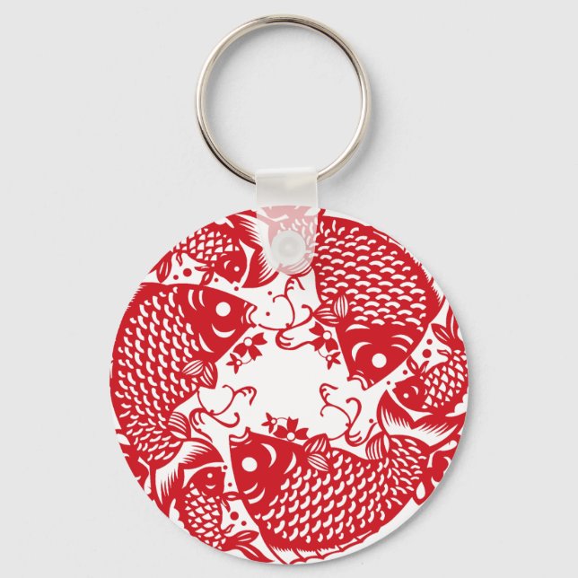 Red Whirling Koi Carp Fish Group Key Ring (Front)