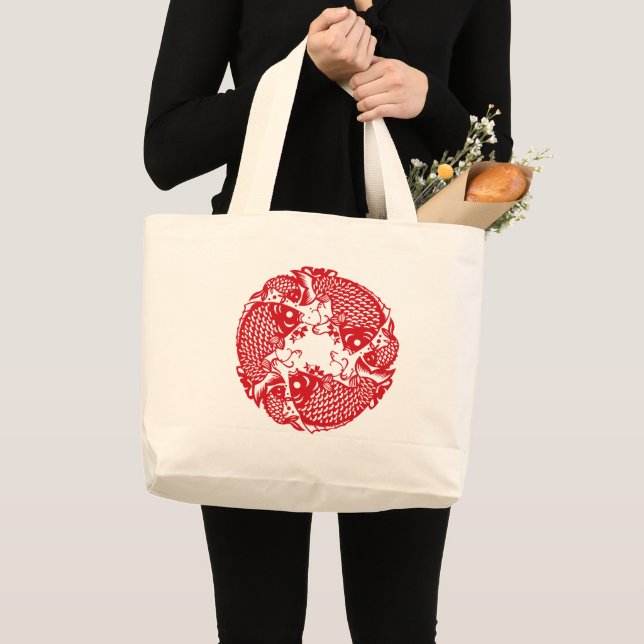 Red Whirling Koi Carp Fish Group LTB Large Tote Bag (Front (Product))